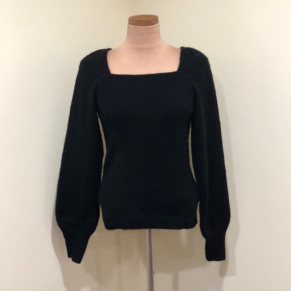Esqualo Sweater Size Small Black Fuzzy Puff Sleeve Pullover - Picture 2 of 12